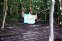 Holding up the old club flag from the stadium flagpole